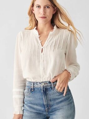 Faherty Willa White Ruffled Button-Front blouse